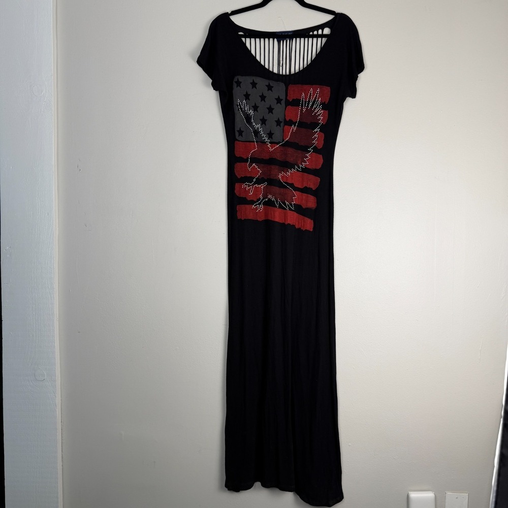 The Clas-Sic Maxi Dress Women's Small Black American‎ Flag Graphic Scoop Neck